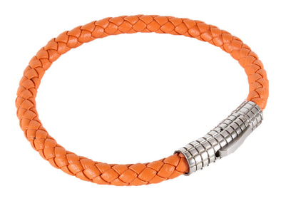 Orange leather bracelet designed by David Aster