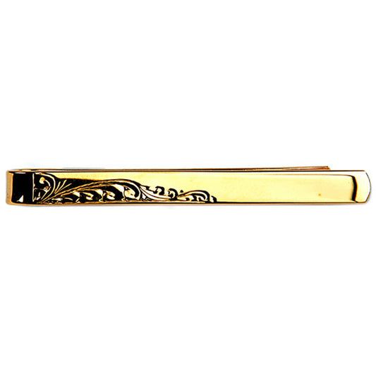 Engraved Leaf Gold Tie Slide