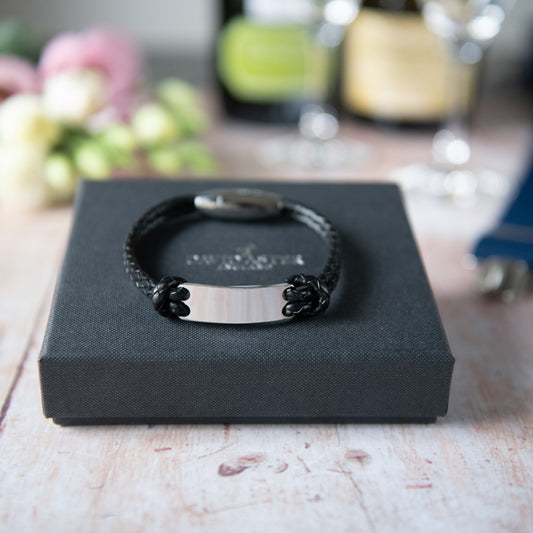 Personalised Byron Black Leather Bracelet