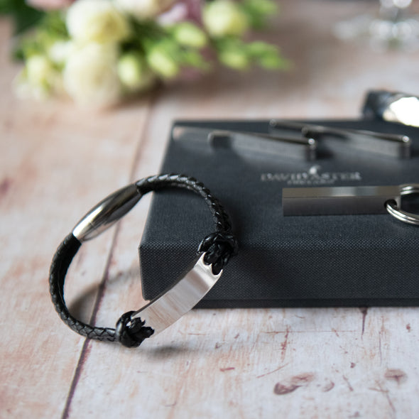 Personalised Byron Black Leather Bracelet