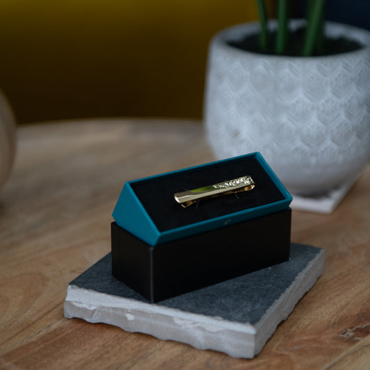 Engraved Leaf Gold Tie Slide