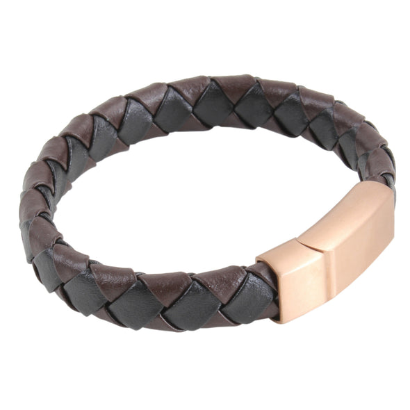 Personalised Black and Brown Leather Braided Bracelet