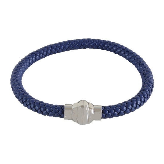 Isaac Blue Leather Bracelet with Silver Magnet Close