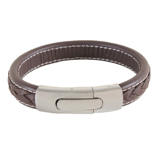 Jonah Brown Leather Plait & Stitch Bracelet