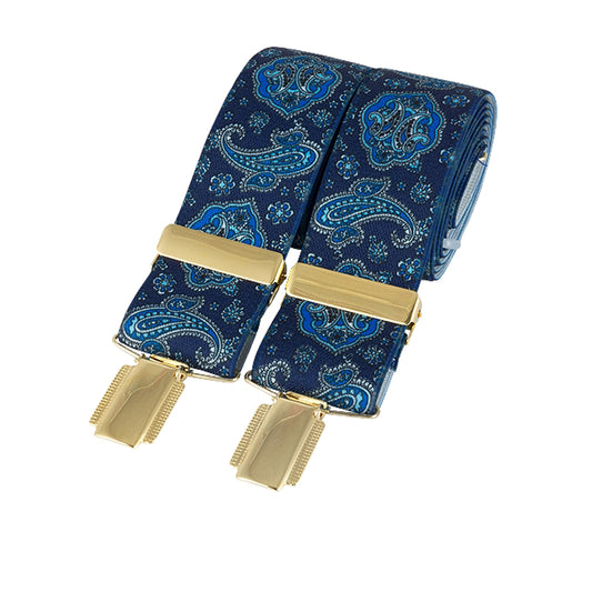 Purely Paisley Blue Gold Clip Braces
