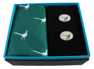 Pheasant Handkerchief & Cufflink Gift Set