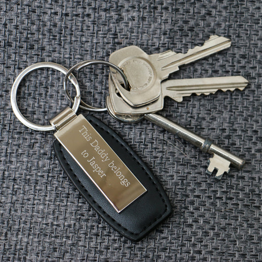 Black Leather Engravable Key Ring