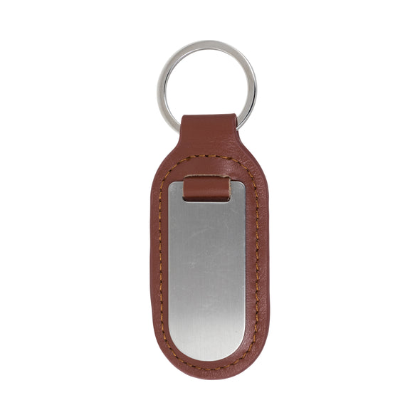 Brown Leather Brushed Finish Engravable Key Ring