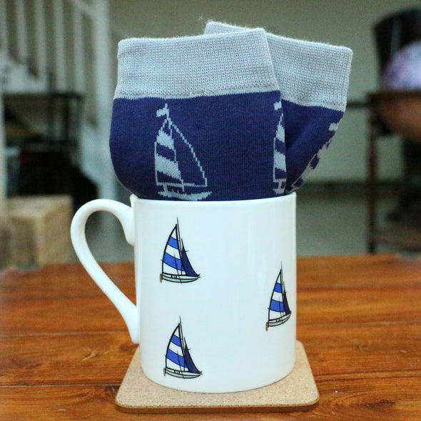 Sailing Yacht Fine Bone China Mug & Sock Set