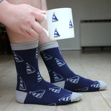 Sailing Yacht Fine Bone China Mug & Sock Set