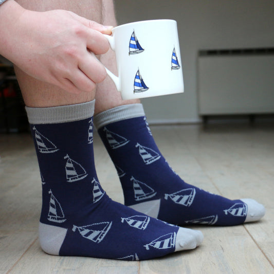 Sailing Yacht Fine Bone China Mug & Sock Set